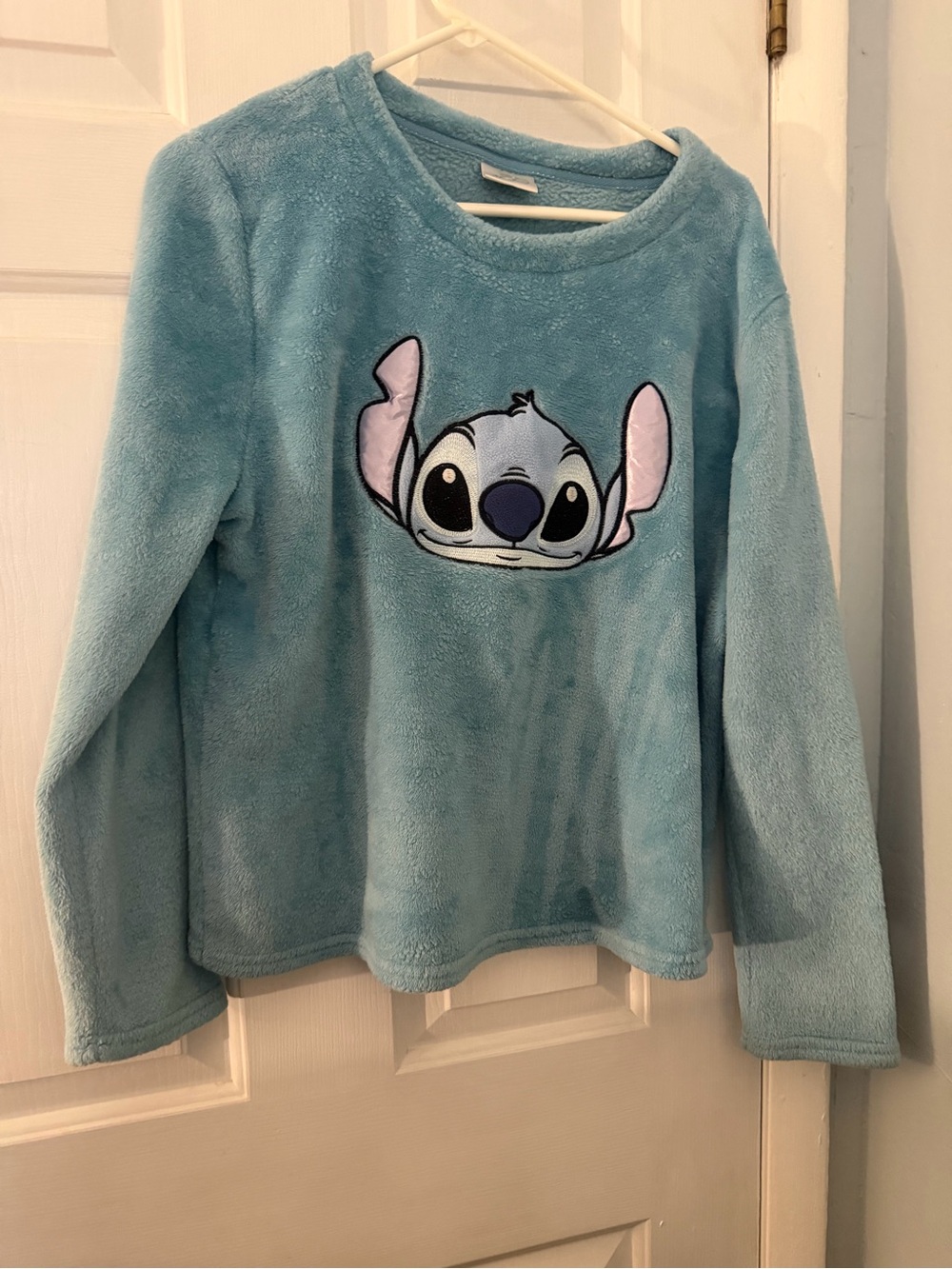 Disney Stitch Plush Fleece Pajama Top Women’s L Blue Cozy Sleepwear